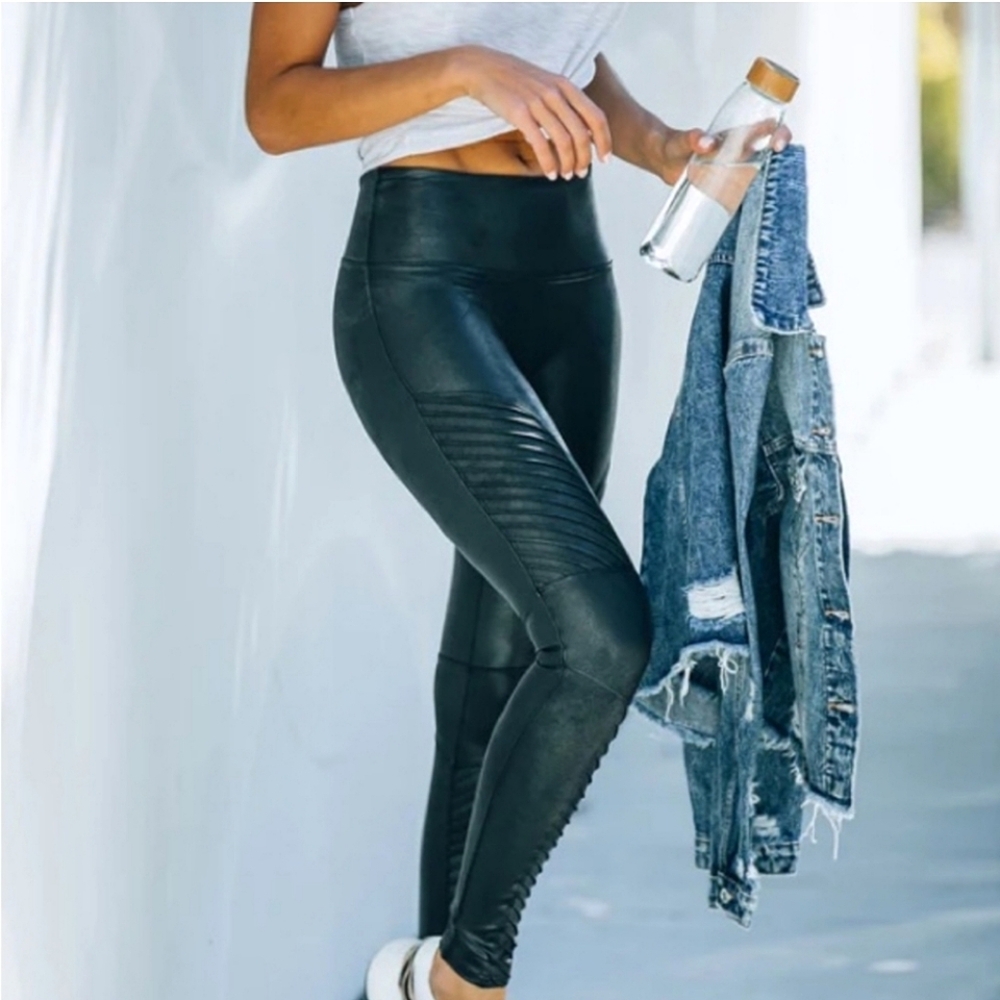 Spanx Moto Faux Leather Leggings Size Small Color black - Picture 1 of 12